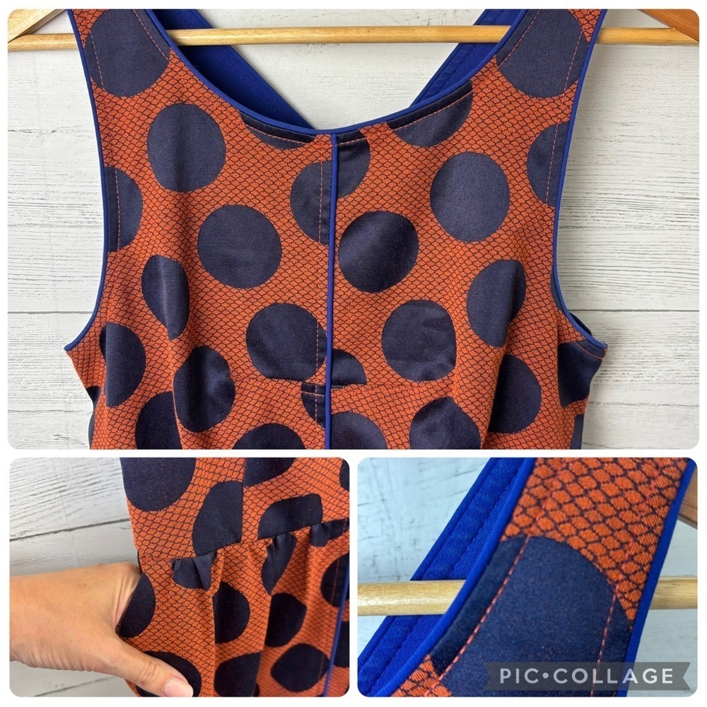 Anthropologie Maeve Rokin Rust Orange Royal Blue Cross Back Dress 10 - Lined - Picture 7 of 16